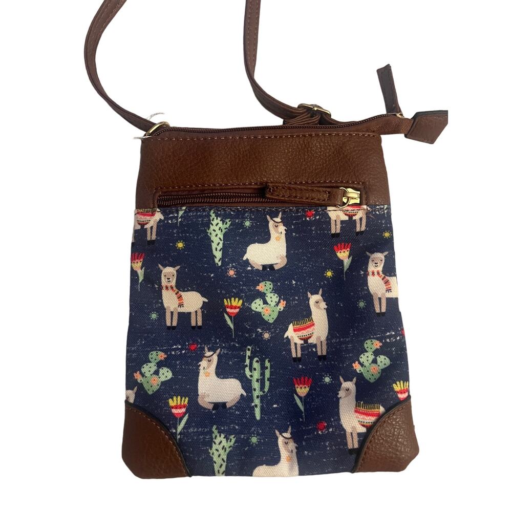 Rare unbranded llama crossbody blue and brown phone bag/purse
